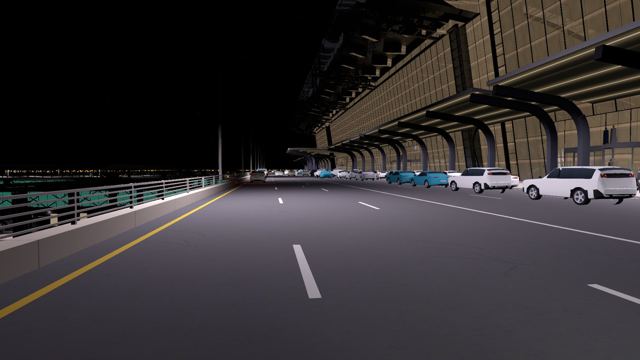 Departures deck at night